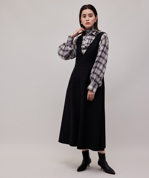 ROPE'（ロペ）の「ウール調ツイルジャンパースカート（ワンピース・レディース・ブラック/カーキ・38/36）」の4枚目の写真