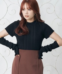 アームウォーマー付きニットプルオーバー