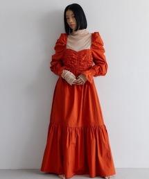 【タグ付き】CASA FLINE コットンギャザーボリュームドレス CASA FLINE ワンピース ボリュームスリーブフロントギャザー