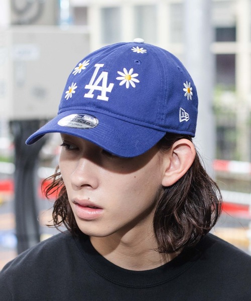 ニューエラ♡9TWENTY Flower Embroidery New Era Cap Flower Embroidery Black Denim 9TWENTY Adjustable Hat