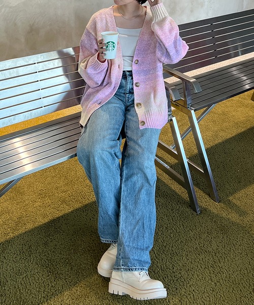 kutir(クティール)の「【2way◎】グラデニットカーディガン(カーディガン/ボレロ・レディース・ブラック/ピンク/オレンジ/ブルー・FREE)」の11枚目の写真