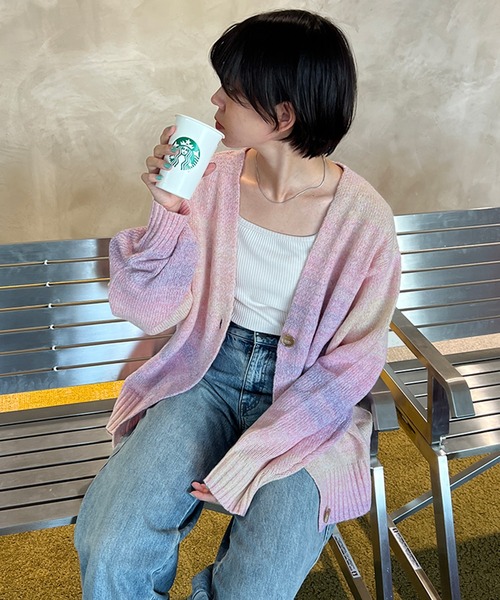 kutir(クティール)の「【2way◎】グラデニットカーディガン(カーディガン/ボレロ・レディース・ブラック/ピンク/オレンジ/ブルー・FREE)」の10枚目の写真