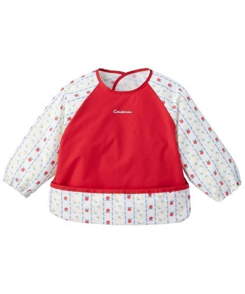 combimini（コンビミニ）の「長袖お食事エプロン（リンゴ）（マグ/哺乳瓶/お食事グッズ・キッズ・クリーム/レッド・M/L）」の2枚目の写真