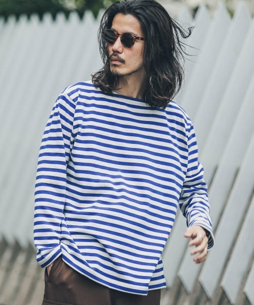 URBAN RESEARCH Sonny Label（アーバンリサーチサニーレーベル）の「ECORICHボーダーバスクロングスリーブTシャツ（Tシャツ/カットソー・メンズ・ホワイト系その他/グリーン系その他/ブルー系その他・MEDIUM/LARGE）」の4枚目の写真