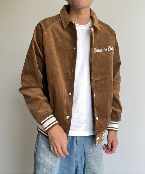 CPCM(シーピーシーエム)の「襟付きコーデュロイスタジャン(スタジャン・メンズ・キャメル/ネイビー・MEDIUM/LARGE)」の3枚目の写真