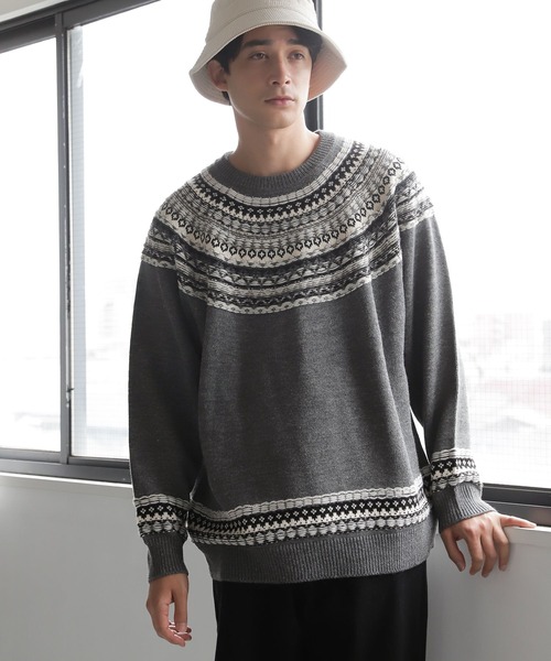 LAKOLE（ラコレ）の「求心ニットプルオーバー / 166420（ニット/セーター・メンズ・グレー/グリーン/アイボリー・MEDIUM/LARGE/X-LARGE）」の3枚目の写真