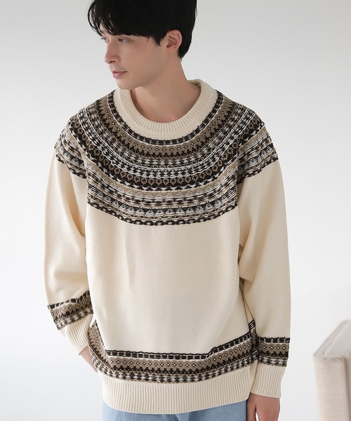 LAKOLE（ラコレ）の「求心ニットプルオーバー / 166420（ニット/セーター・メンズ・グレー/グリーン/アイボリー・MEDIUM/LARGE/X-LARGE）」の2枚目の写真