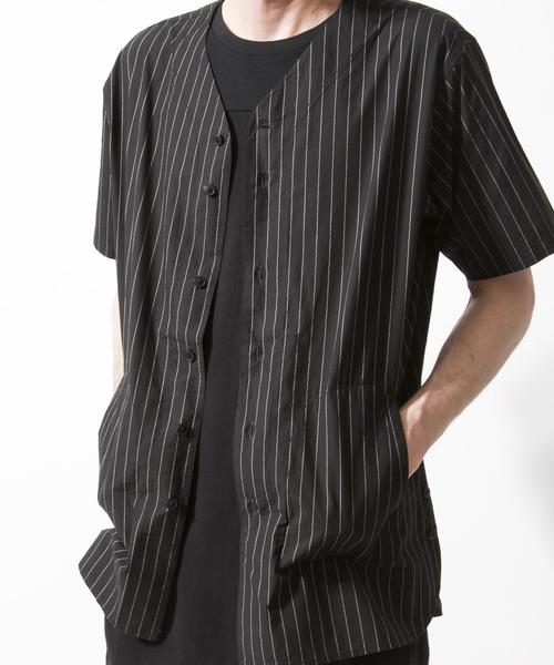 MONKEY TIME（モンキータイム）の「＜monkey time＞ ∴ ストライプ ノーカラー シャツ ◆（シャツ/ブラウス・メンズ・ブラック/ネイビー・MEDIUM/LARGE）」の3枚目の写真