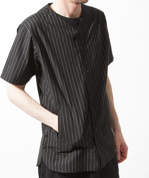 MONKEY TIME（モンキータイム）の「＜monkey time＞ ∴ ストライプ ノーカラー シャツ ◆（シャツ/ブラウス・メンズ・ブラック/ネイビー・MEDIUM/LARGE）」の4枚目の写真