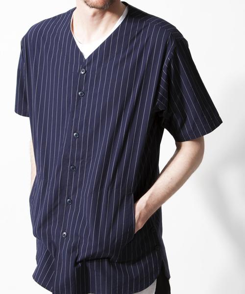 MONKEY TIME（モンキータイム）の「＜monkey time＞ ∴ ストライプ ノーカラー シャツ ◆（シャツ/ブラウス・メンズ・ブラック/ネイビー・MEDIUM/LARGE）」の6枚目の写真