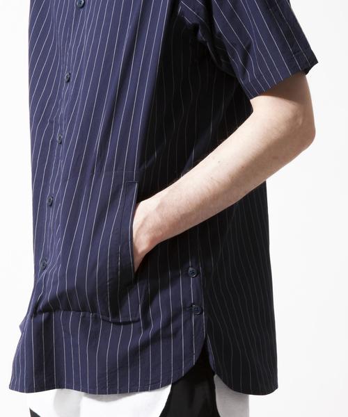 MONKEY TIME（モンキータイム）の「＜monkey time＞ ∴ ストライプ ノーカラー シャツ ◆（シャツ/ブラウス・メンズ・ブラック/ネイビー・MEDIUM/LARGE）」の7枚目の写真