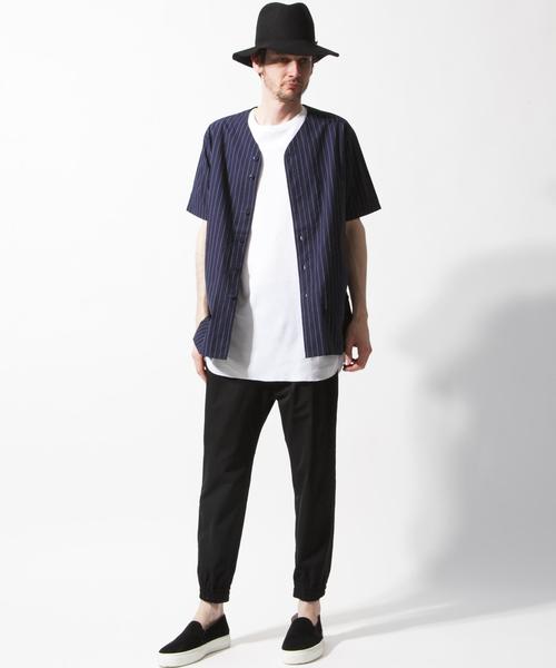 MONKEY TIME（モンキータイム）の「＜monkey time＞ ∴ ストライプ ノーカラー シャツ ◆（シャツ/ブラウス・メンズ・ブラック/ネイビー・MEDIUM/LARGE）」の14枚目の写真