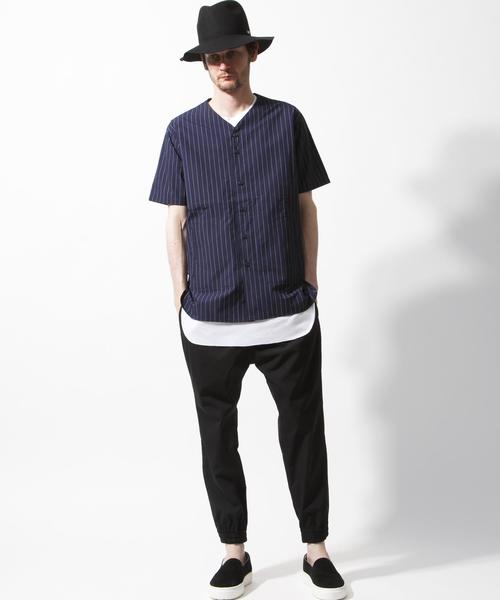 MONKEY TIME（モンキータイム）の「＜monkey time＞ ∴ ストライプ ノーカラー シャツ ◆（シャツ/ブラウス・メンズ・ブラック/ネイビー・MEDIUM/LARGE）」の15枚目の写真