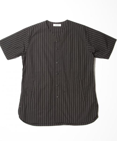 MONKEY TIME（モンキータイム）の「＜monkey time＞ ∴ ストライプ ノーカラー シャツ ◆（シャツ/ブラウス・メンズ・ブラック/ネイビー・MEDIUM/LARGE）」の18枚目の写真