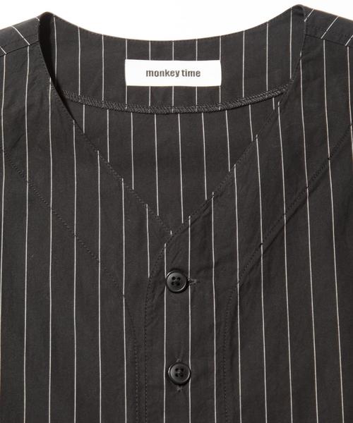MONKEY TIME（モンキータイム）の「＜monkey time＞ ∴ ストライプ ノーカラー シャツ ◆（シャツ/ブラウス・メンズ・ブラック/ネイビー・MEDIUM/LARGE）」の9枚目の写真