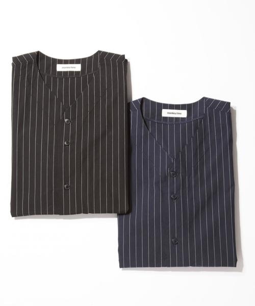 MONKEY TIME（モンキータイム）の「＜monkey time＞ ∴ ストライプ ノーカラー シャツ ◆（シャツ/ブラウス・メンズ・ブラック/ネイビー・MEDIUM/LARGE）」の12枚目の写真