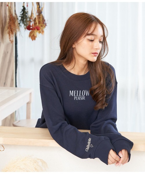 CHILLE（チル）の「MELLOW刺繍スウェットプルオーバー（スウェット・レディース・ネイビー/アイボリー/ピンク・FREE）」の10枚目の写真
