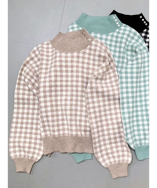Te chichi TERRASSE（テチチテラス）の「ギンガムハイネックニット（ニット/セーター・レディース・グリーン/ベージュ/ブラック・ﾌﾘ-）」の3枚目の写真