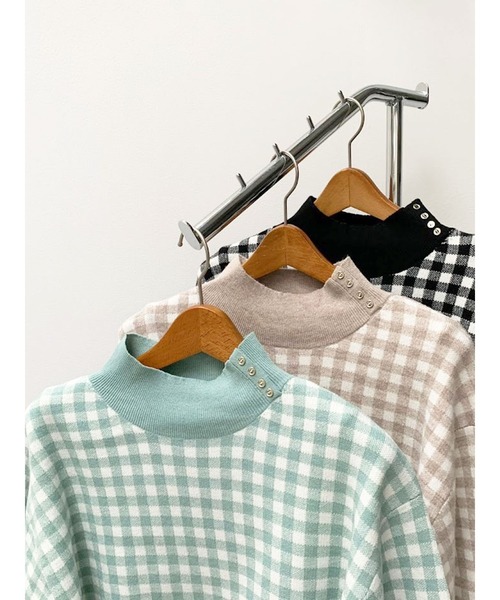 Te chichi TERRASSE（テチチテラス）の「ギンガムハイネックニット（ニット/セーター・レディース・グリーン/ベージュ/ブラック・ﾌﾘ-）」の5枚目の写真