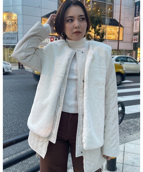 LiSeek（リシーク）の「【LiSeeK】ファーベスト付キルティングブルゾン（ブルゾン・レディース・ブラック/アイボリー/カーキ・FREE）」の11枚目の写真