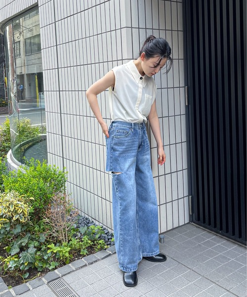 feepur（フェピュール）の「サイドスリットストレートワイドデニム（デニムパンツ・レディース・ブラック/ブルー/サックスブルー・MEDIUM/SMALL）」の19枚目の写真