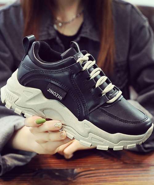 aimoha(アイモハ)の「ユニセックス厚底ソールスニーカー(スニーカー・レディース・ベージュ/ブラック・23.0cm/24.5cm/24.0cm/23.5cm/25.0cm)」の8枚目の写真