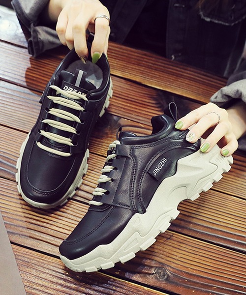 aimoha(アイモハ)の「ユニセックス厚底ソールスニーカー(スニーカー・レディース・ベージュ/ブラック・23.0cm/24.5cm/24.0cm/23.5cm/25.0cm)」の13枚目の写真