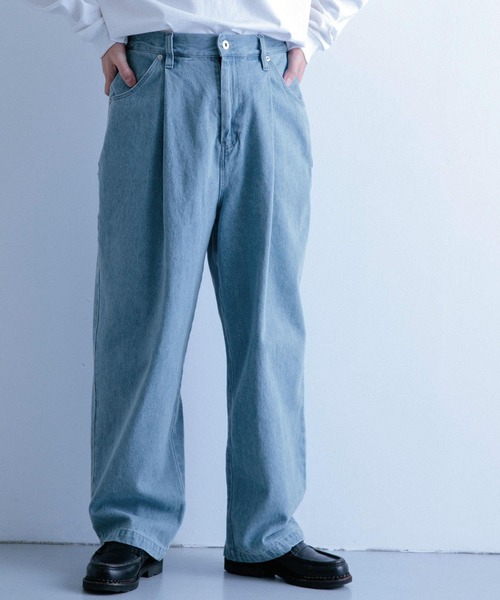 ITEMS URBANRESEARCH（アイテムズ アーバンリサーチ）の「デニム タックワイドパンツ（デニムパンツ・メンズ・ネイビー/アイボリー/ライトブルー・MEDIUM/LARGE）」の10枚目の写真