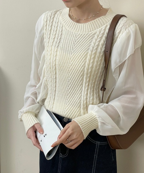 MAISON DE THERESE(メゾン ド テレーズ)の「配色切り替え クルーネックカットソー(Tシャツ/カットソー・レディース・アイボリー/ピンク・M)」の3枚目の写真
