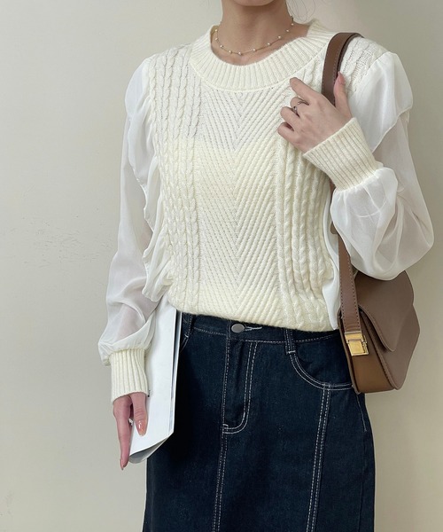 MAISON DE THERESE(メゾン ド テレーズ)の「配色切り替え クルーネックカットソー(Tシャツ/カットソー・レディース・アイボリー/ピンク・M)」の5枚目の写真
