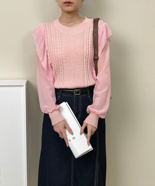 MAISON DE THERESE(メゾン ド テレーズ)の「配色切り替え クルーネックカットソー(Tシャツ/カットソー・レディース・アイボリー/ピンク・M)」の6枚目の写真