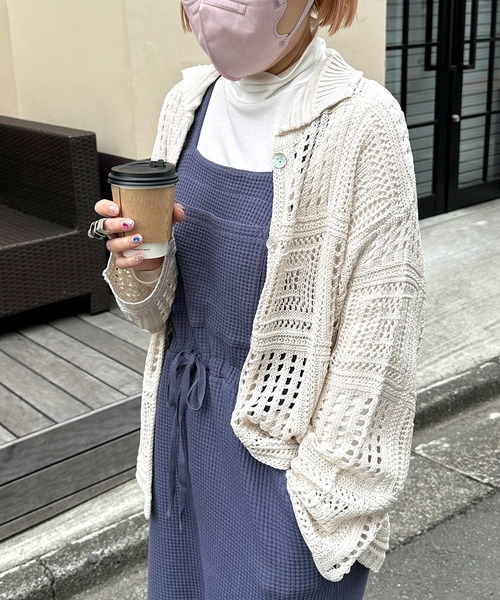 Alley by w closet(アリーバイダブルクローゼット)の「【Alley】透かし編みカーディガン(カーディガン/ボレロ・レディース・キナリ/イエロー・FREE)」の3枚目の写真