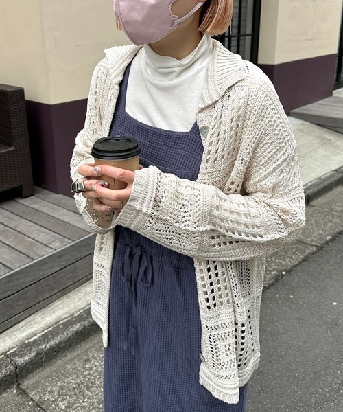 Alley by w closet(アリーバイダブルクローゼット)の「【Alley】透かし編みカーディガン(カーディガン/ボレロ・レディース・キナリ/イエロー・FREE)」の9枚目の写真