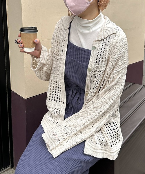 Alley by w closet(アリーバイダブルクローゼット)の「【Alley】透かし編みカーディガン(カーディガン/ボレロ・レディース・キナリ/イエロー・FREE)」の6枚目の写真