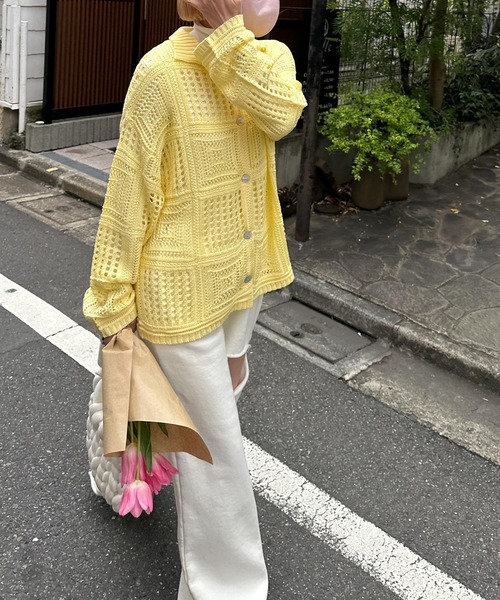 Alley by w closet(アリーバイダブルクローゼット)の「【Alley】透かし編みカーディガン(カーディガン/ボレロ・レディース・キナリ/イエロー・FREE)」の10枚目の写真