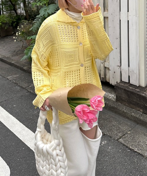 Alley by w closet(アリーバイダブルクローゼット)の「【Alley】透かし編みカーディガン(カーディガン/ボレロ・レディース・キナリ/イエロー・FREE)」の22枚目の写真