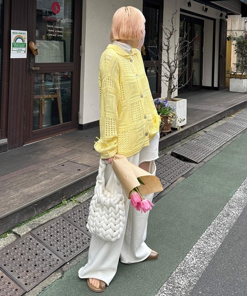 Alley by w closet(アリーバイダブルクローゼット)の「【Alley】透かし編みカーディガン(カーディガン/ボレロ・レディース・キナリ/イエロー・FREE)」の7枚目の写真