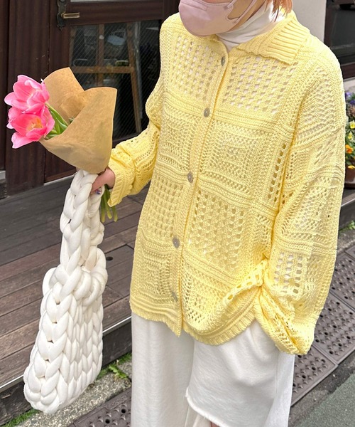 Alley by w closet(アリーバイダブルクローゼット)の「【Alley】透かし編みカーディガン(カーディガン/ボレロ・レディース・キナリ/イエロー・FREE)」の19枚目の写真
