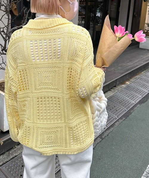 Alley by w closet(アリーバイダブルクローゼット)の「【Alley】透かし編みカーディガン(カーディガン/ボレロ・レディース・キナリ/イエロー・FREE)」の17枚目の写真