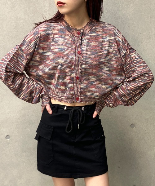Snap club(スナップクラブ)の「【Snap club】2WAYメランジクロップドカーディガン(カーディガン/ボレロ・レディース・ブラック/レッド/グリーン・FREE)」の3枚目の写真