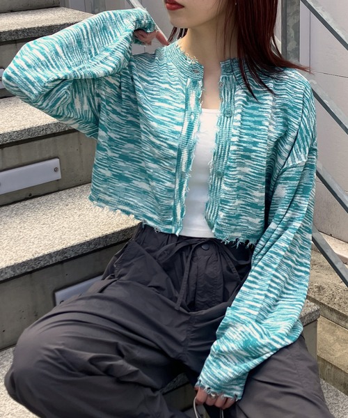 Snap club(スナップクラブ)の「【Snap club】2WAYメランジクロップドカーディガン(カーディガン/ボレロ・レディース・ブラック/レッド/グリーン・FREE)」の1枚目の写真