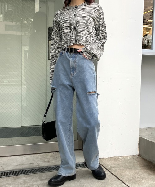Snap club(スナップクラブ)の「【Snap club】2WAYメランジクロップドカーディガン(カーディガン/ボレロ・レディース・ブラック/レッド/グリーン・FREE)」の5枚目の写真