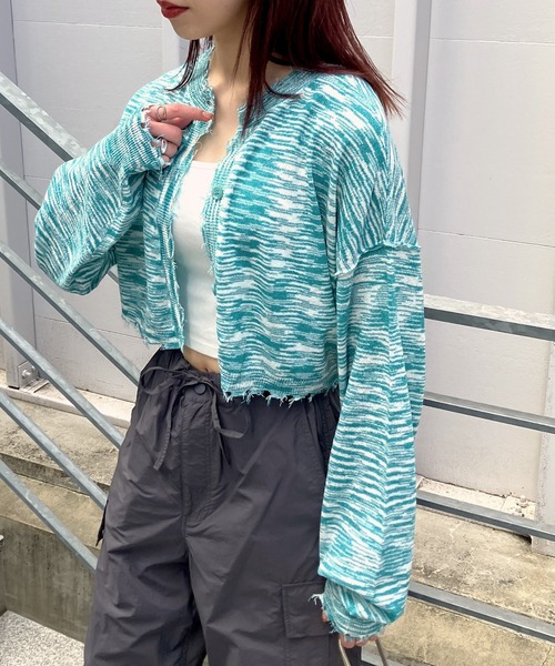 Snap club(スナップクラブ)の「【Snap club】2WAYメランジクロップドカーディガン(カーディガン/ボレロ・レディース・ブラック/レッド/グリーン・FREE)」の14枚目の写真