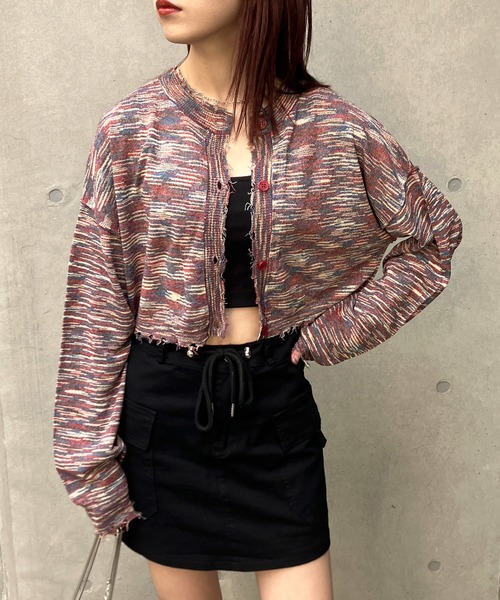 Snap club(スナップクラブ)の「【Snap club】2WAYメランジクロップドカーディガン(カーディガン/ボレロ・レディース・ブラック/レッド/グリーン・FREE)」の7枚目の写真