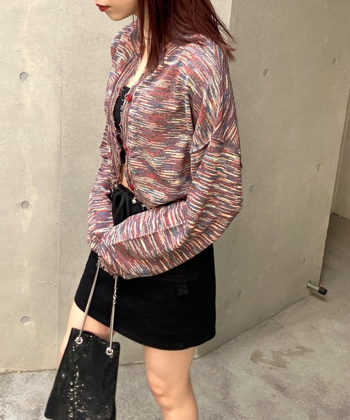 Snap club(スナップクラブ)の「【Snap club】2WAYメランジクロップドカーディガン(カーディガン/ボレロ・レディース・ブラック/レッド/グリーン・FREE)」の12枚目の写真