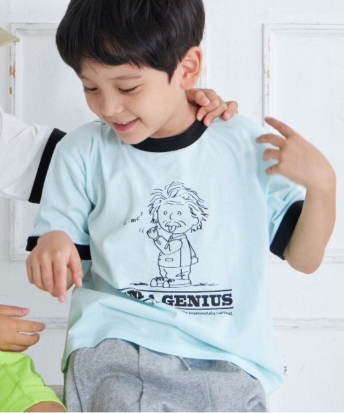 セール】アインシュタイン柄リンガー半袖Tシャツ□80～140cm（T