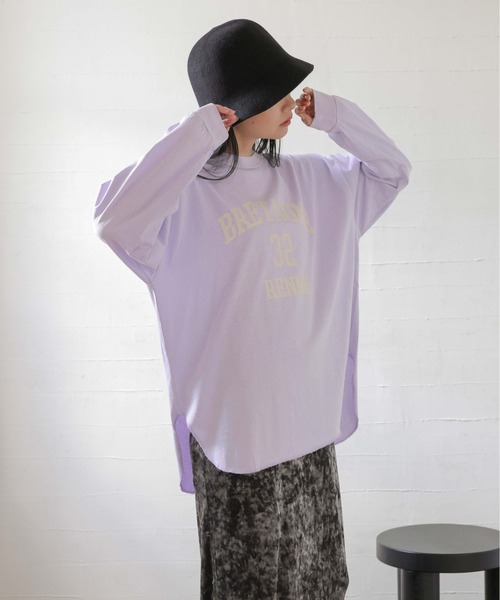 LOWRYS FARM（ローリーズファーム）の「カコウプリントＴシャツロングスリーブ　191260（Tシャツ/カットソー・レディース・グレー/アイボリー/ピンク/パープル/グレー系その他・FREE）」の4枚目の写真