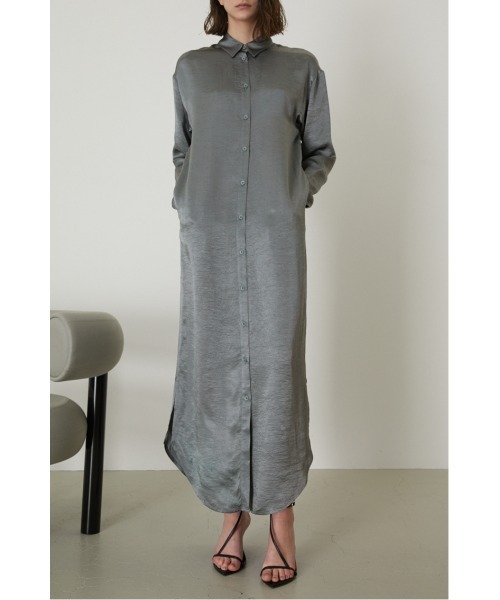 今日だけ値下げ【RIM.ARK】大人気ニットシャツワンピース RIM.ARK（リムアーク）の「Washer satin shirt OP（シャツワンピース