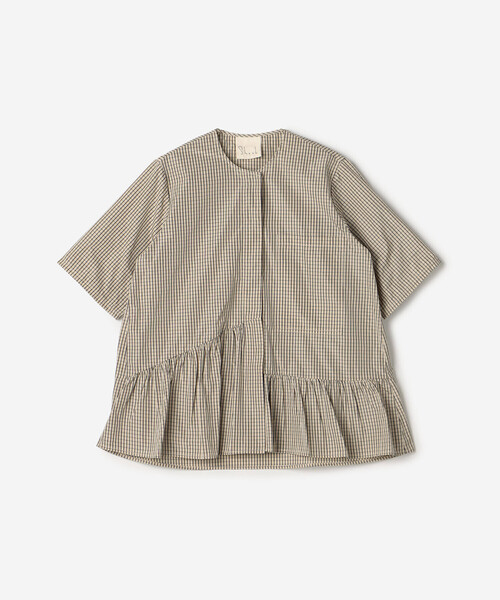 Bshop（ビショップ）の「Shosh | 半袖ノーカラーブラウス CHECK WOMEN 