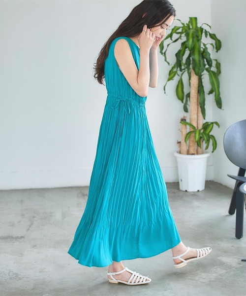 ワッシャープリーツウエストリボンワンピース